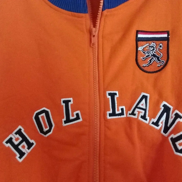 Vintage Holland Zip Up Varsity Jacket Orange Blue White Size Medium - Picture 3 of 8